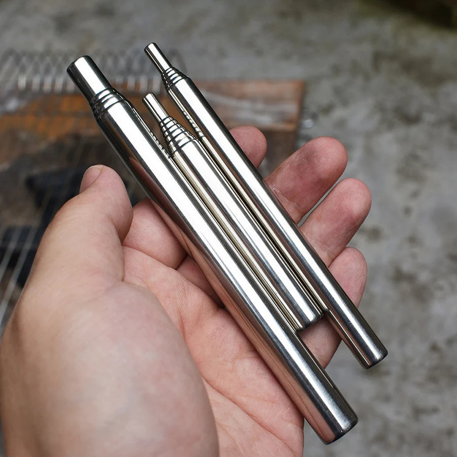Stainless Steel Blowpipe Pocket Bellow Collapsible Air Blow Stick Campfire Fire Tool Outdoor Bushcraft Camping Hiking Cooking