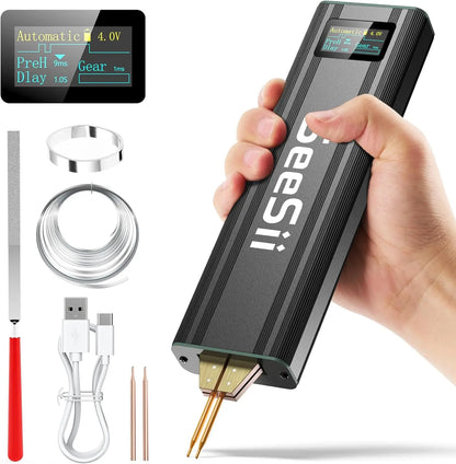 Seesii 80 Gears Mini Portable Spot Welder Spot Welder with Digital Display Upgraded Handheld Welding Nickel Sheets 0.1-0.2mm