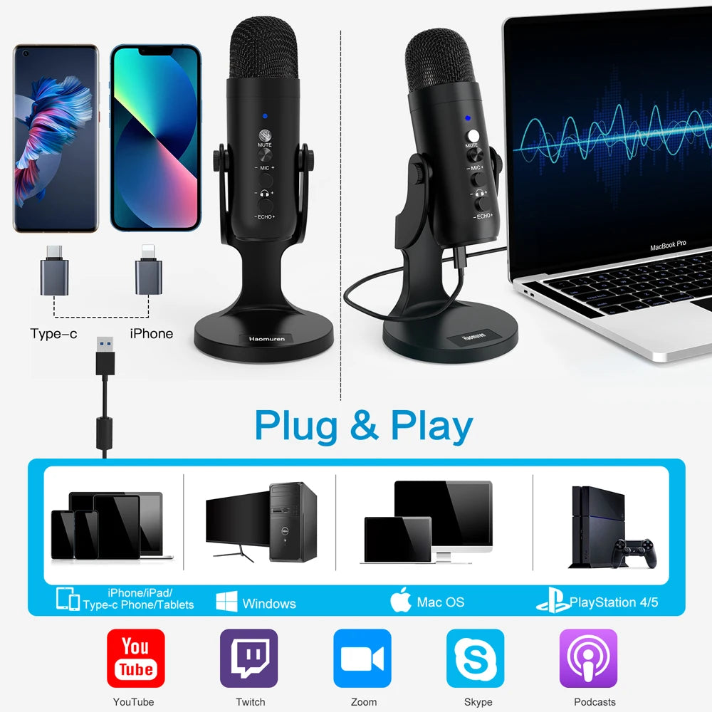 Haomuren USB Microphone for PC and Gaming Streaming - Smarsty