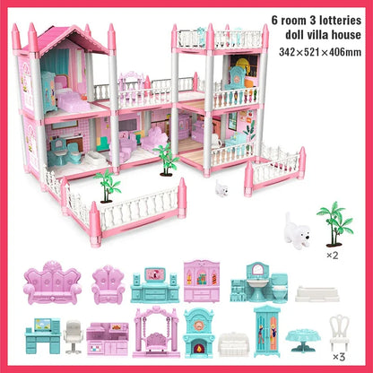 Girl Doll House Toy Children Pretend Play Dollhouse Villa Patchwork Dream Furniture Home Doll House for Kids Christmas Toy Gifts by Smarsty