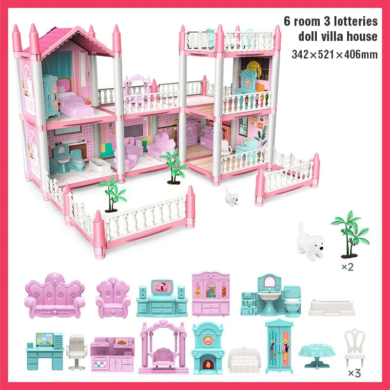 Girl Doll House Toy Children Pretend Play Dollhouse Villa Patchwork Dream Furniture Home Doll House for Kids Christmas Toy Gifts by Smarsty