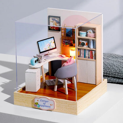 Wooden Mini Miniature Doll House DIY Small House Kit 3D Puzzle Building Assembly House Furniture Toy Children's Birthday Gifts