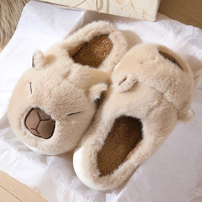 Cute Capybara Cotton Slippers Women Autumn Winter Indoor Soft Sole Warm Fur Slides Woman Comfort Non Slip Home Slippers Female - Smarsty