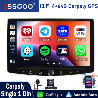 4+64GB Single 1 Din Android 14.0 10.1" Universal Wireless Carplay Car Stereo Radio Multimedia Player GPS Navi WIFI Android Auto