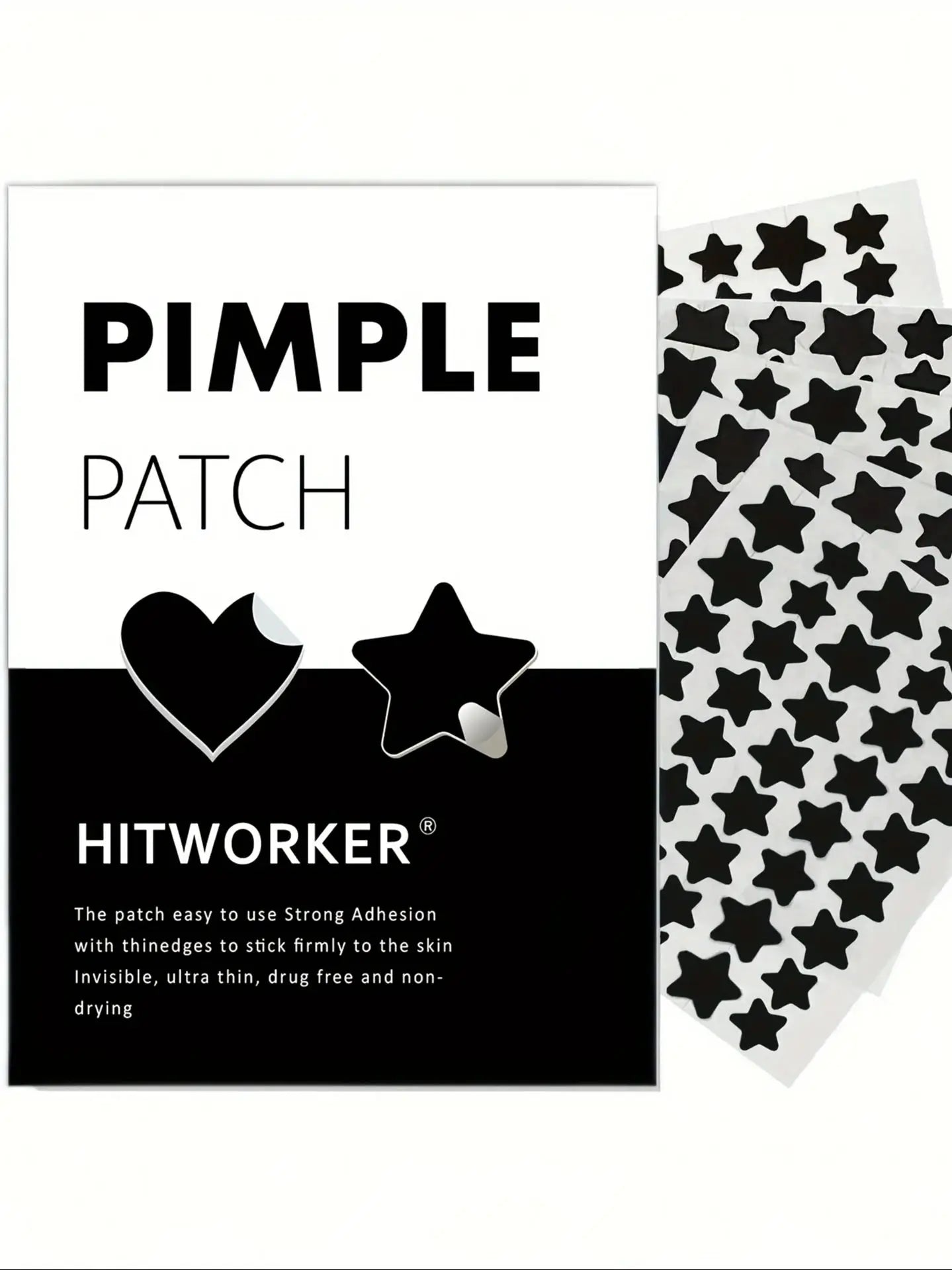 [Hydrocolloid Face Zit Patches] 200 Count Acne Patch Pimple Patch, Black Heart Shaped Acne Cover Patch, Hydrocolloid Acne Patche