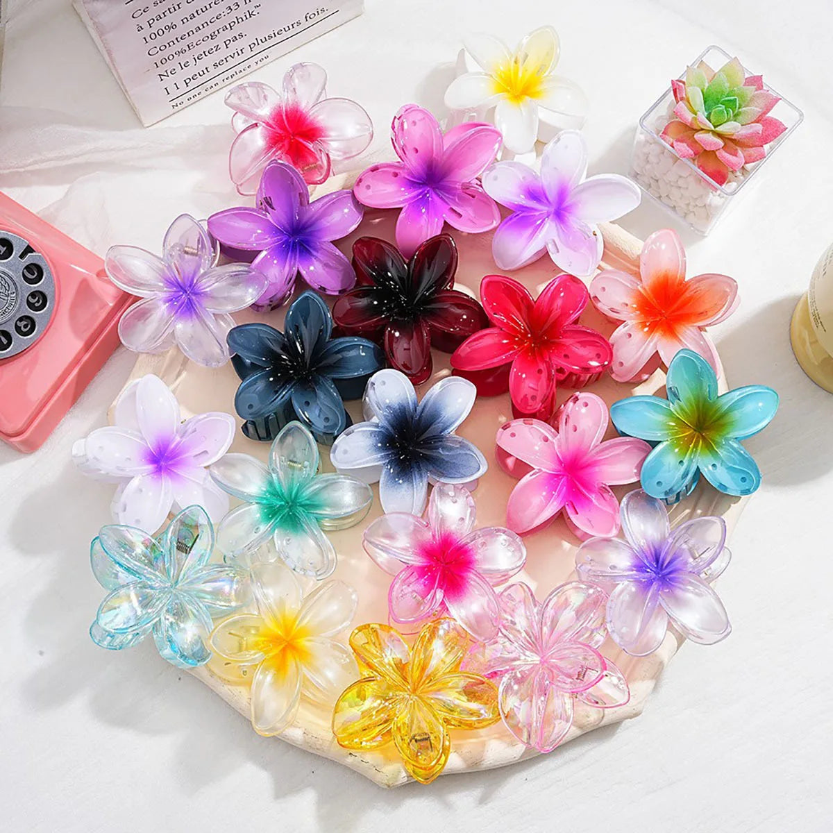 3 Piece Summer Floral Hair Claw Clips For Beach Lightweight - Smarsty