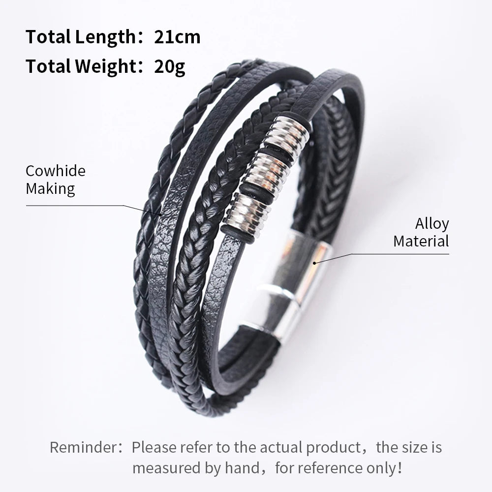 Trendy Leather Bracelets For Men Multilayer Braided Rope - Smarsty