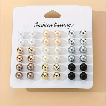 Elegant Multicolor Imitation Pearl Stud Earrings Set - Smarsty