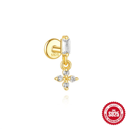 925 Silver Star Moon Zircon Stud Earrings Hypoallergenic - Smarsty