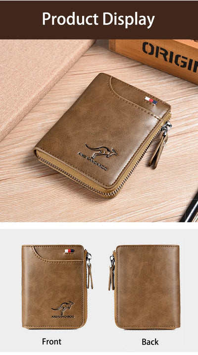 Mens Wallet Leather Business Card Holder Zipper Purse Luxury Wallets for Men RFID Protection Purses Carteira Masculina Luxury - Smarsty