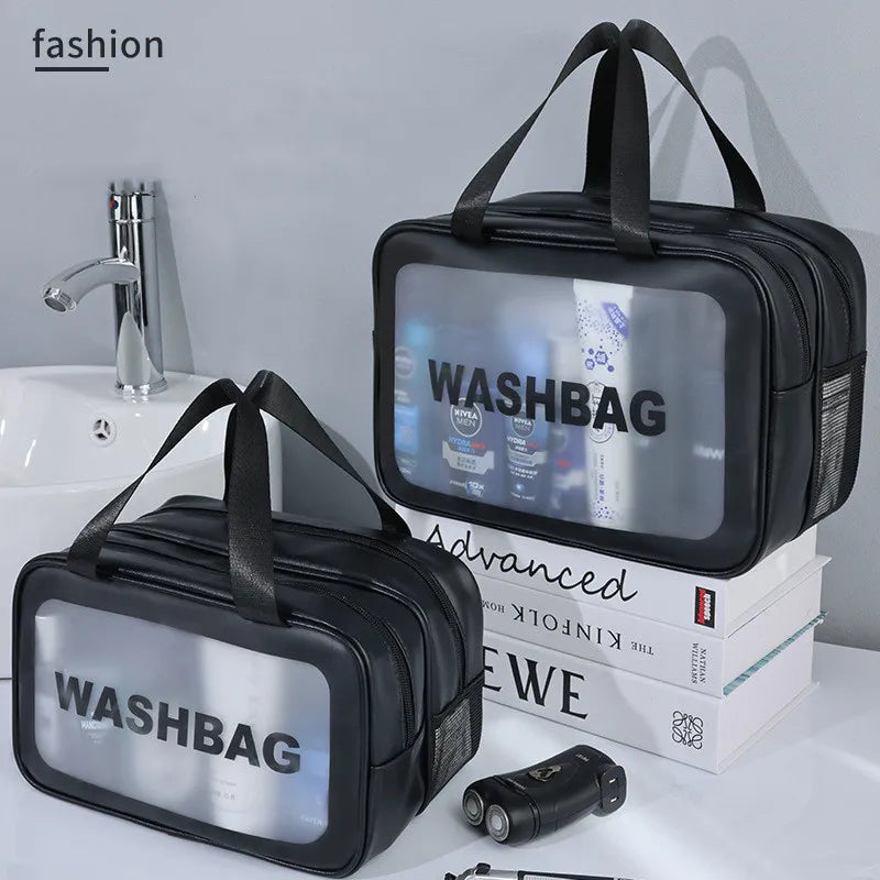 Dry-wet separation double transparent PU makeup bag portable washing bag cosmetic storage bag travel fitness swimming essentials - Smarsty