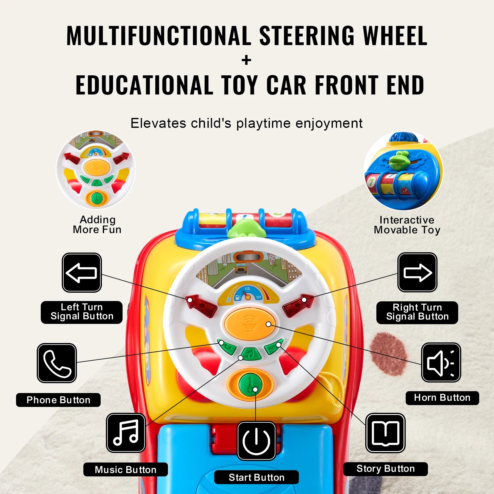 SucceBuy Toddler Ride On Push Car Sit to Stand Kids Ride On Toy Car with Music Steering Wheel Seat Storage for Toddlers - Smarsty
