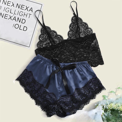 Pajama Sets Sexy Pajamas for Women 2 Pieces Top Shorts Set Sleepwear Clothes Lace Pajamas Underwear Lingerie - Smarsty