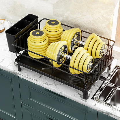 Single Layer Hollow Dish Rack Kitchen Countertop Rack with Drainage Tray Multifunctional Tableware Rack Rust Resistant Durable