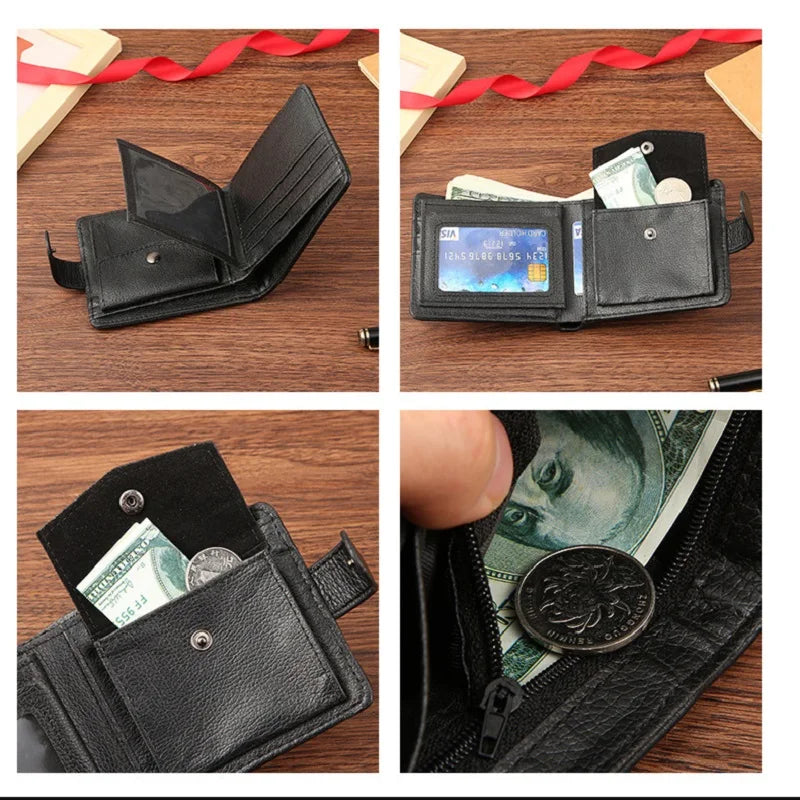 Men's Slim Bifold Wallets Leather Multiple Card Holder Purses with Driver License ID Windows Man Short Wallet with Coin Pouch - Smarsty