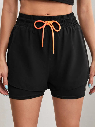 Women's High Rise Yoga Shorts With Elastic Proximity Control Running Shorts, Fake Two Pieces Pants - Smarsty