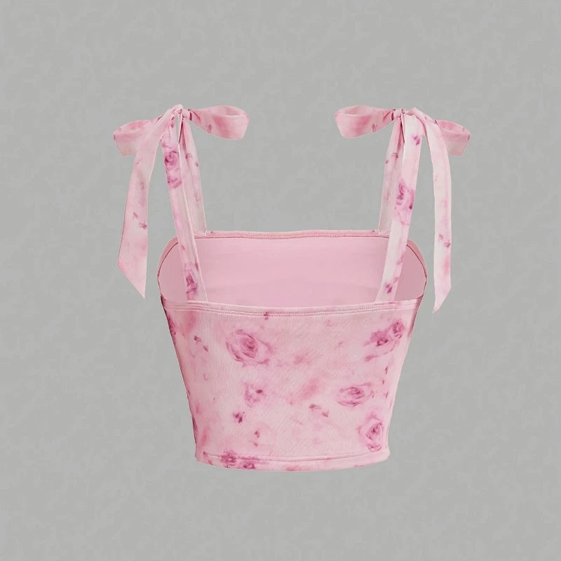 Solid Tie Shoulder Ruched Wide Strap Slim Fit Crop Top Women Clothing Summer 2025 Y2K Clothes Pink Backless Camis Top Streetwear