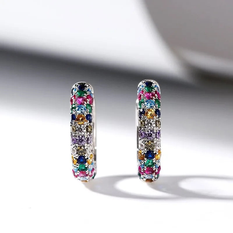 Colorful Silver Mini Hoop Earrings Set for Ladies - Smarsty