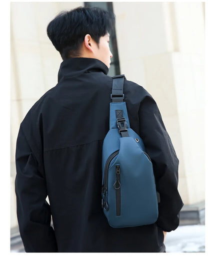 Mens Nylon Chest Bag With USB Charging Compact Crossbody - Smarsty