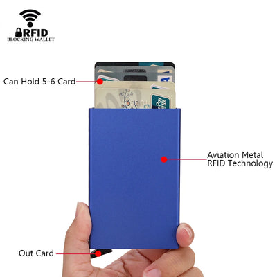 Rfid Smart Wallet Card Holder Metal Thin Slim Men Women Wallets Pop Up Minimalist Wallet Small Black Purse Vallet Walets for Men - Smarsty
