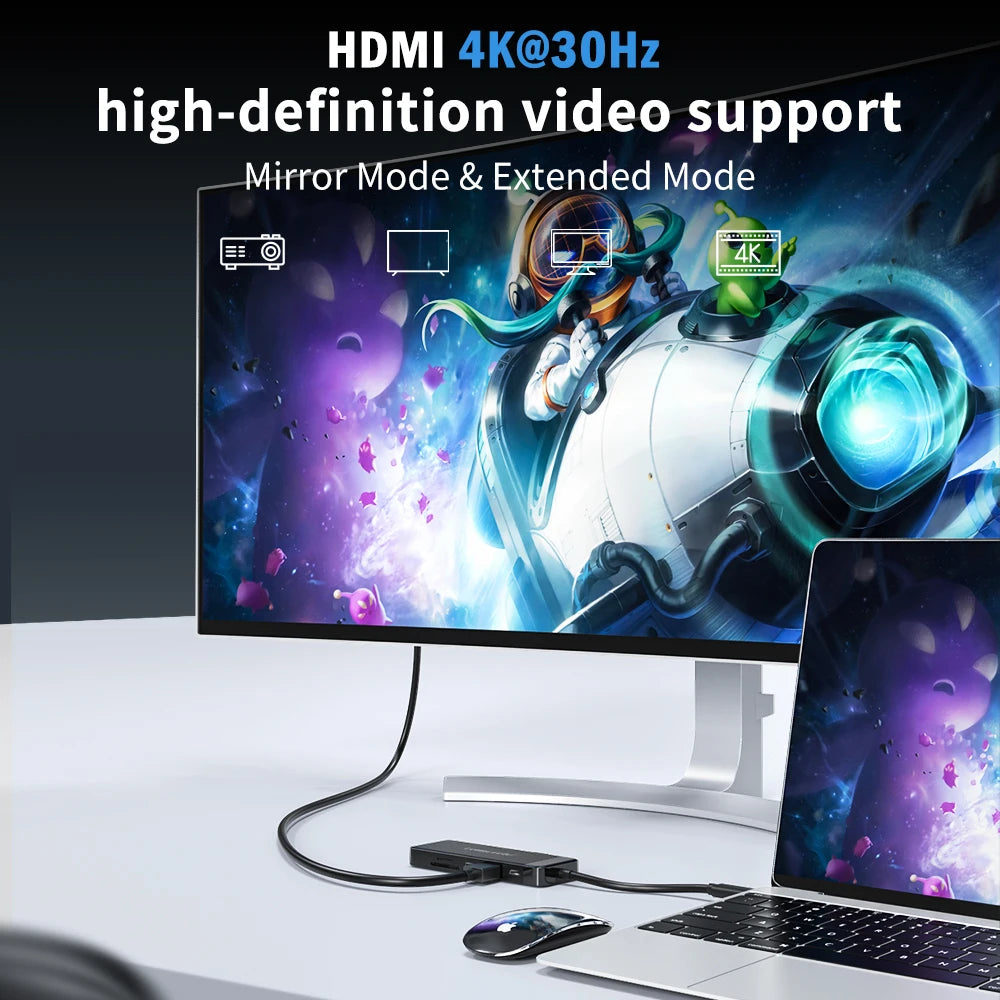 Lemorele 9 Ports TC92 USB C Hub Type C Docking Station Adapter 4K 30Hz HDMI 100W PD with SD/TF Card Slot For Macbook Laptop