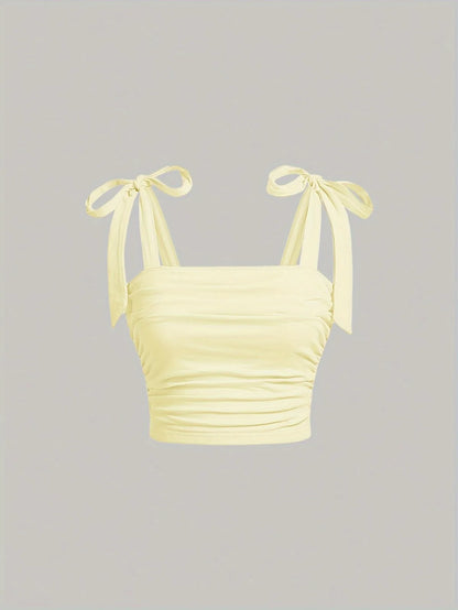Solid Tie Shoulder Ruched Wide Strap Slim Fit Crop Top Women Clothing Summer 2025 Y2K Clothes Pink Backless Camis Top Streetwear