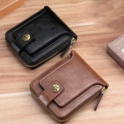 Vintage Men's Wallet PU Leather Short Purse Men Hasp Zipper Clutch Solid Color Wallets High Quality Durable Convenient Wallets - Smarsty