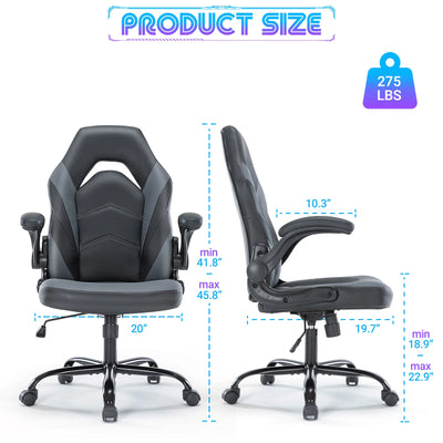 Ergonomic Office Computer Home Gaming Desk Chair Adjustable PU Leather Racing Chair Flip-up Armrest For Christmas Furniture