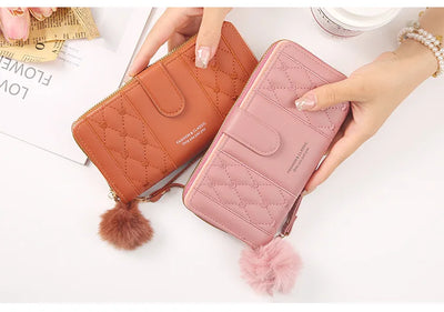 Women Long Wallet Pu Leather Card Holder Large Capacity Hasp Zipper Coin Purse Multi Card Organizer Cell Phone Wristlet Handbag - Smarsty