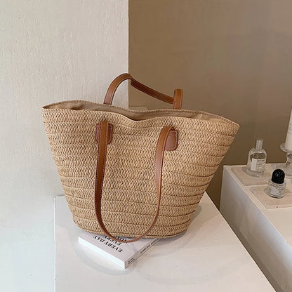 Large Capacity Straw Beach Tote Woven Shoulder Bag Summer - Smarsty