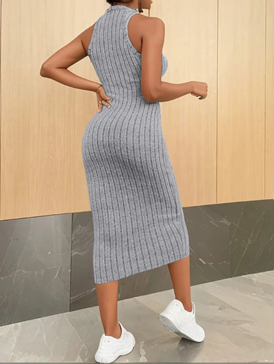 Solid Halter Neck Bodycon Midi Dress High-end temperament vest halter dress women's summer new high-waist slim temperament slim - Smarsty