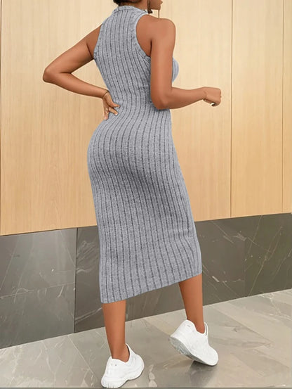 Solid Halter Neck Bodycon Midi Dress High-end temperament vest halter dress women's summer new high-waist slim temperament slim - Smarsty