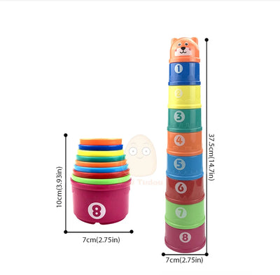 Baby Toys Stacking Cup Cartoon Early Educational Learning Color Number Nesting Sorting Bath Shower Play Water Sand Game For Kids - Smarsty