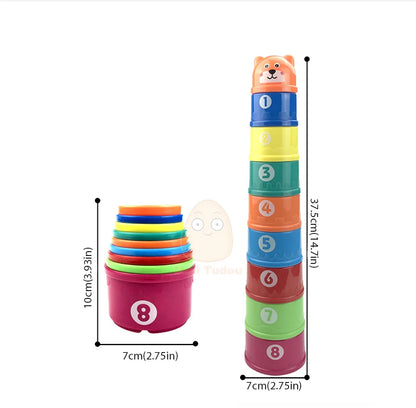 Baby Toys Stacking Cup Cartoon Early Educational Learning Color Number Nesting Sorting Bath Shower Play Water Sand Game For Kids - Smarsty