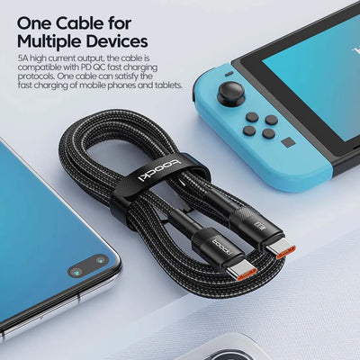 Toocki 100W Type C to USB C Cable PD 3.0 Quick Charge 4.0 Fast Charging Type C to Type C for iPhone 15 Macbook Samsung Xiaomi - Smarsty
