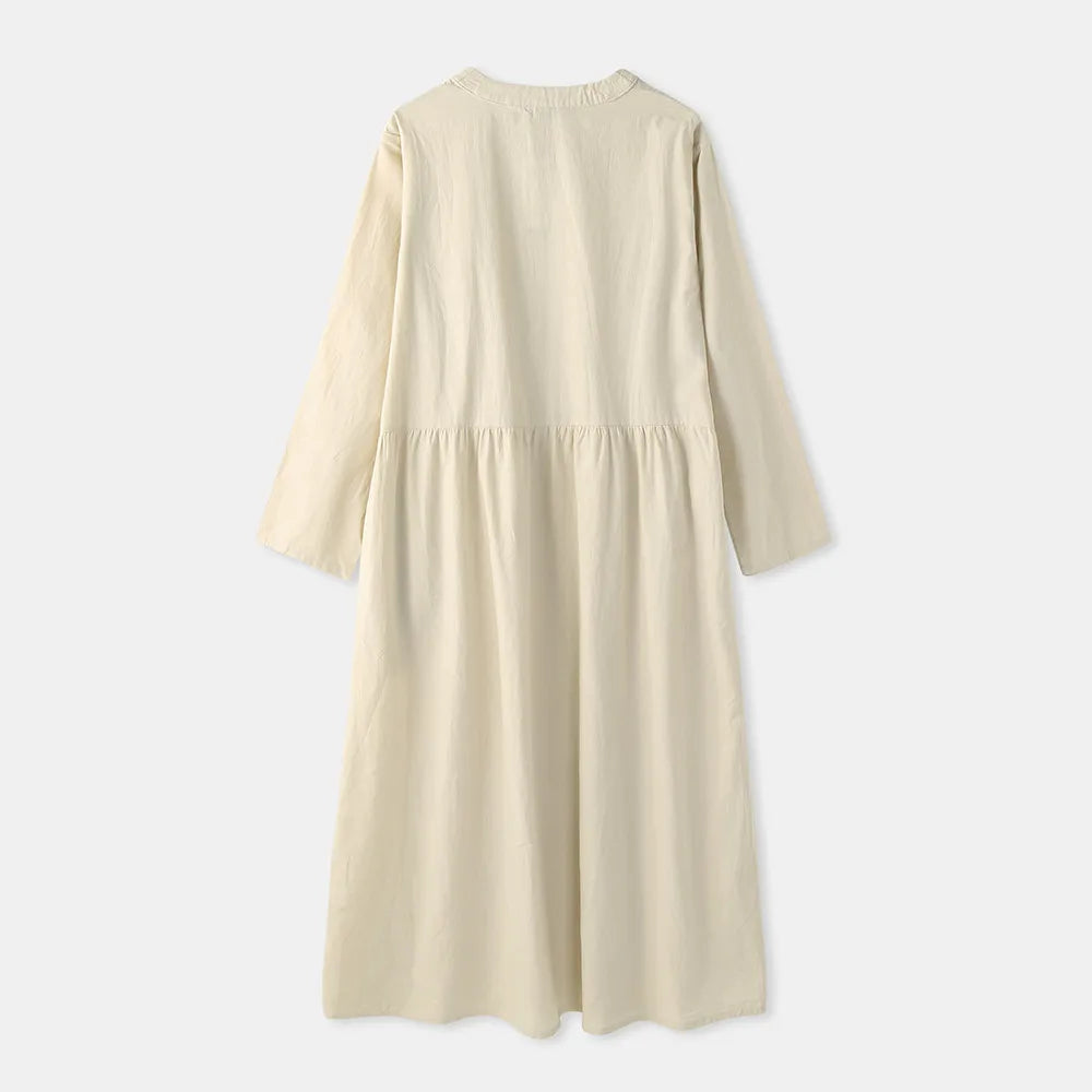 Women's Elegant Solid Cotton Robe Femme 2022 Spring Autumn Bohemian Maxi Dress ZANZEA Casual Long Sleeve Shirt Dresses Oversized - Smarsty