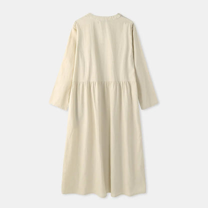 Women's Elegant Solid Cotton Robe Femme 2022 Spring Autumn Bohemian Maxi Dress ZANZEA Casual Long Sleeve Shirt Dresses Oversized - Smarsty