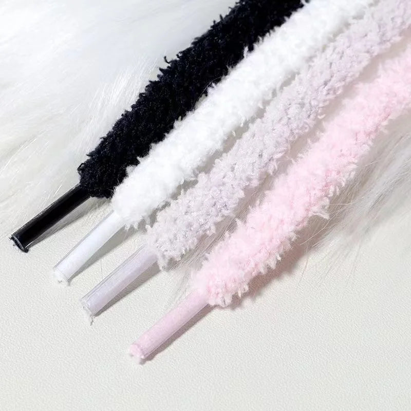 0.8cm width 1 Pair Cute Plush Sneakers Shoelaces Men Women High-top Casual Canvas  White Flat Shoes Laces Strings Accessories - Smarsty