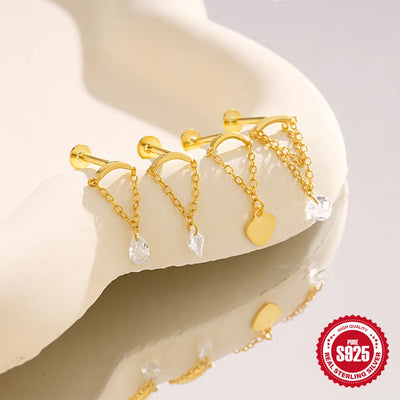 925 Sterling Silver Lotus Tassel Zircon Stud Earrings - Smarsty
