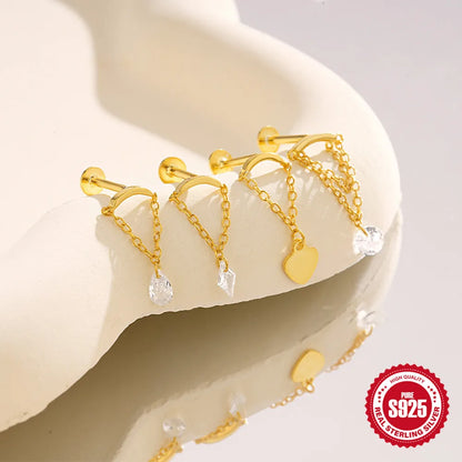 925 Sterling Silver Lotus Tassel Zircon Stud Earrings - Smarsty