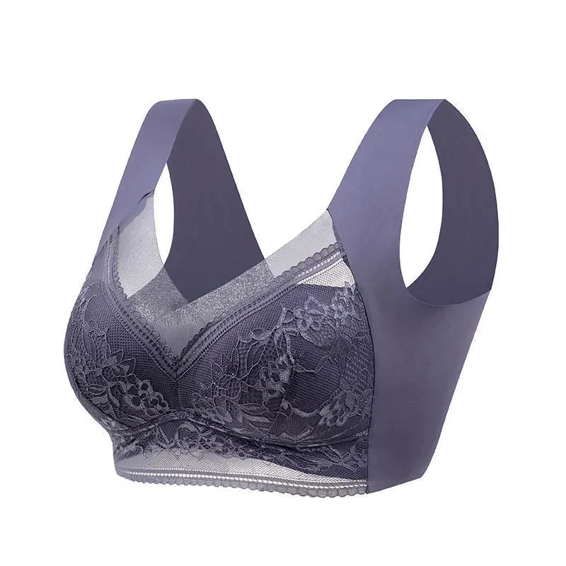 L-6L Women Large Bra Push Up Ice Silk Seamless upper Bralette Lace Wireless Summer Bras Plus Size Top Lingerie Underwear 15019 - Smarsty