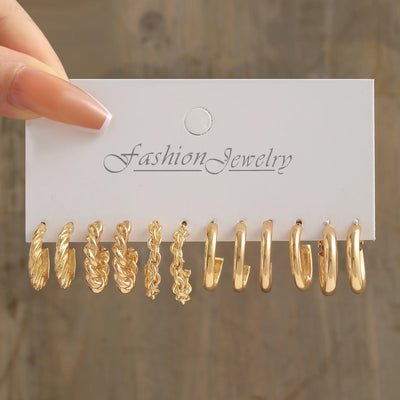 Boho Gold Circle Hoop Earrings Set with Vintage Pearl Design - Smarsty