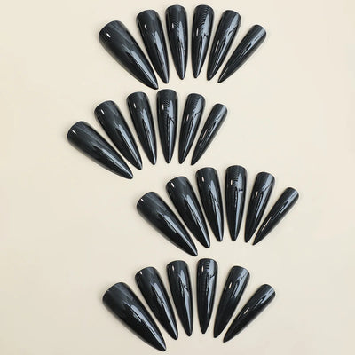 Extra Long Stiletto Black Fake Nails 24PCS Full Cover - Smarsty