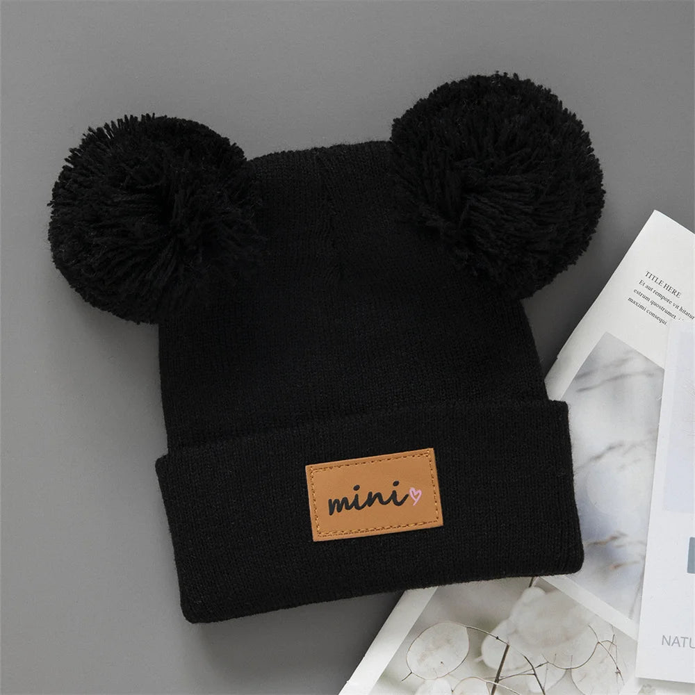 3pcs Breathable Stretchy Infant Knit Beanie with Heart Pompoms | Hand Washable, Mixed Colors