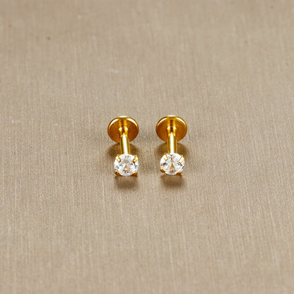 16G Surgical Steel Labret Stud Earrings Secure CZ Comfort - Smarsty