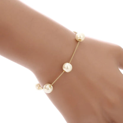 Gold Tone Necklace Earrings Bracelet Set With Tassel Pearls - Smarsty
