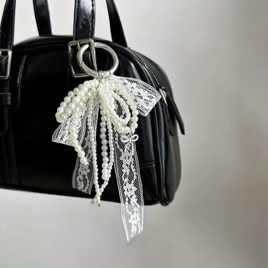 1PC Pearl Lace Bow Pendant, Fashionable High-quality Bag Pendant, Car Key Chain Pendant, Pendant