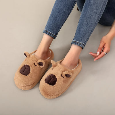 A Pair of Brown Plush Kapibara Animal Patterns, Furry Home Soft Soles, Comfortable Furry Slippers, Cute, Warm and Non-Slip Indoor Slippers for Men and Women, Lightweight, Silent and Comfortable Shoes, the First Choice for Hol - Smarsty