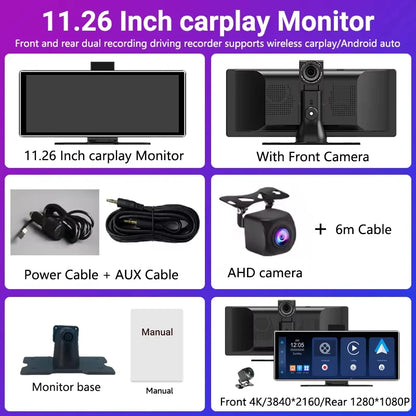 4K Dash Cam IPS Touch Screen With Wireless CarPlay Pro - Smarsty