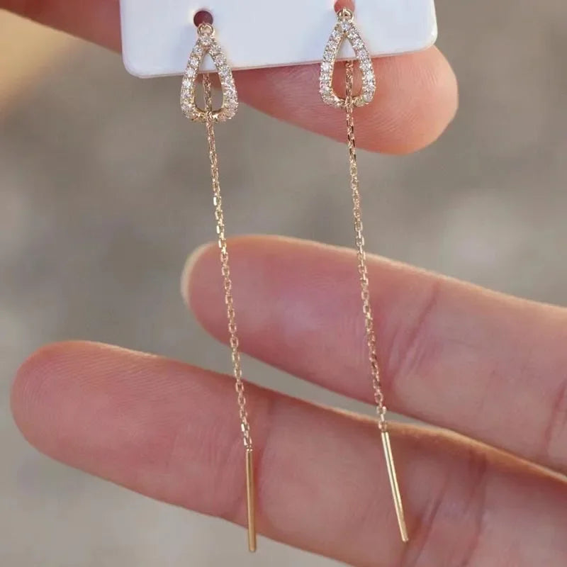 Rose Gold Drop Earrings with Zircon Crystals for Women - Smarsty